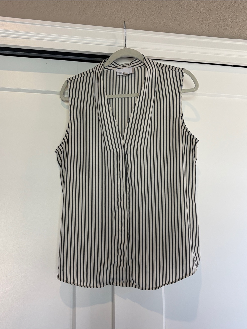 Sleeveless Black and White Striped V-Neck Blouse